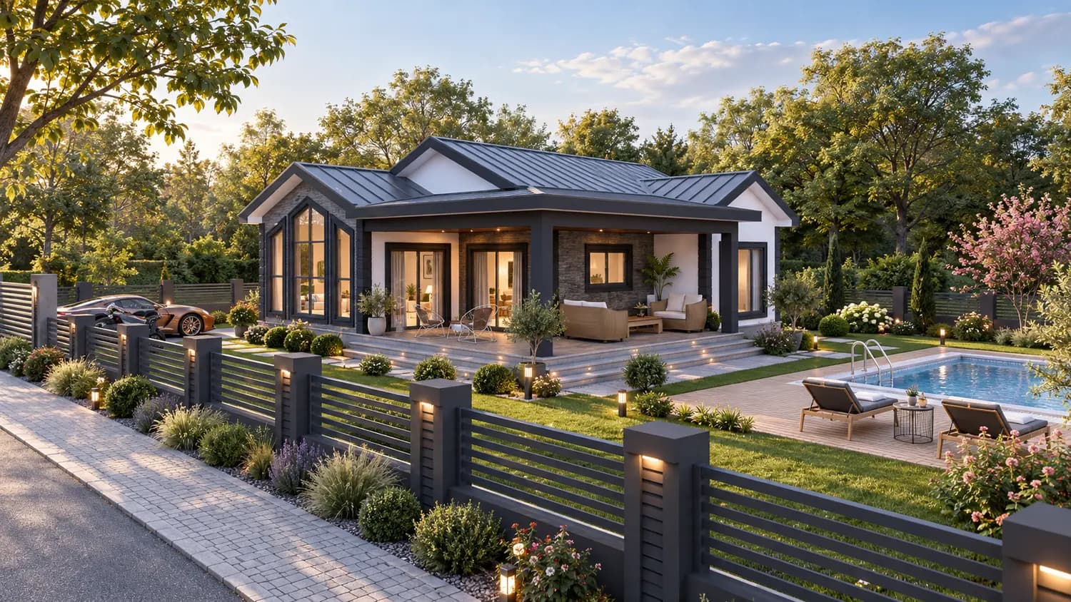 SMART 132 VERANDA çelik ev dış cephe konsept görünümü