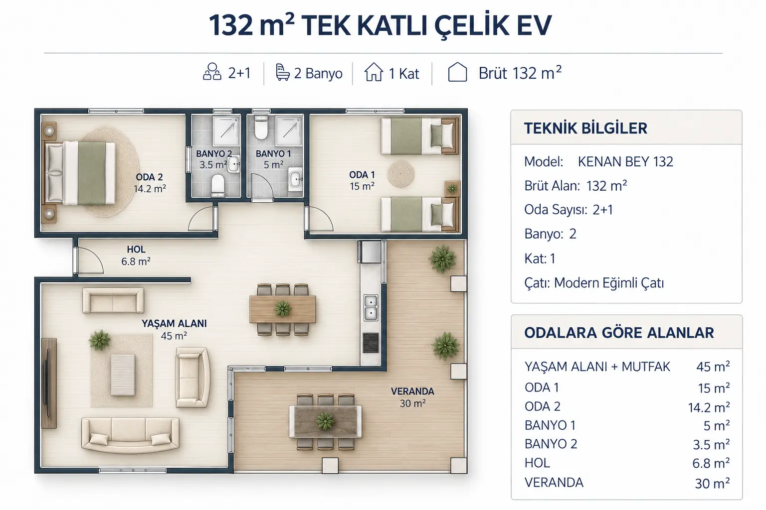 SMART 132 VERANDA tek kat planı referans çizimi